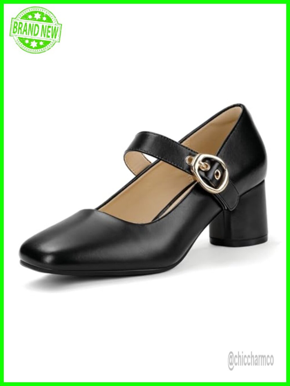 Mary Jane Pumps Chunky Block Heels Women's Closed Toe Square Toe Faux Leather